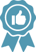 Icon of a blue ribbon with a thumbs up