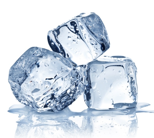 Three ice cubes against a white background